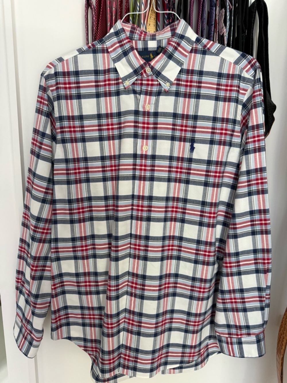 Ralph Lauren White, Navy & Red Plaid Button-Down Shirt